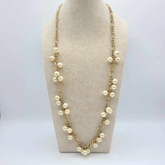 J Crew Gold Tone Faux Pearl Station Necklace - Picture 1 of 9